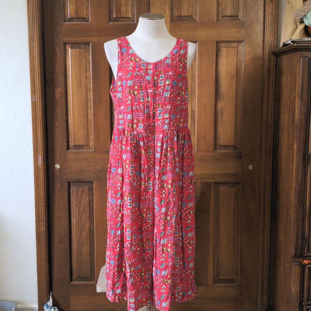 The Eagle's Eye 90's Vintage Hot Pink Restaurant Theme Patterned Maxi Dress